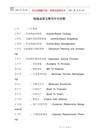制造业英文简写中文对照