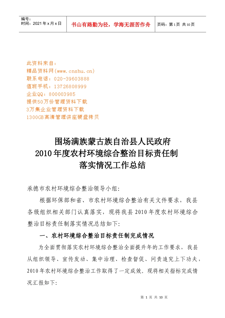 农村综合整治目标责任制年度工作总结_第1页