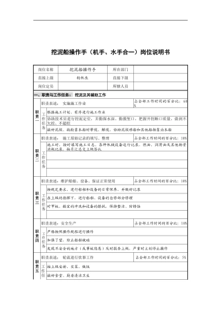 创新港湾工程公司挖泥船操作手(机手&水手合一)岗位说明书