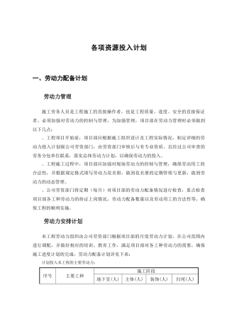 工程资源投入计划（框架结构）(9页)
