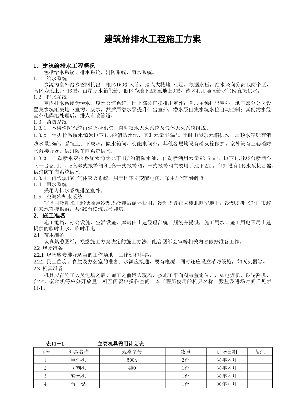 建筑给排水工程施工方案(5页)_第1页