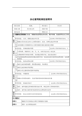 创新港湾工程公司办公室司机岗位说明书