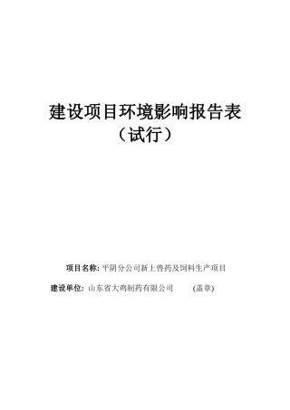 制药行业-大鸡制药厂报告表（平阴）