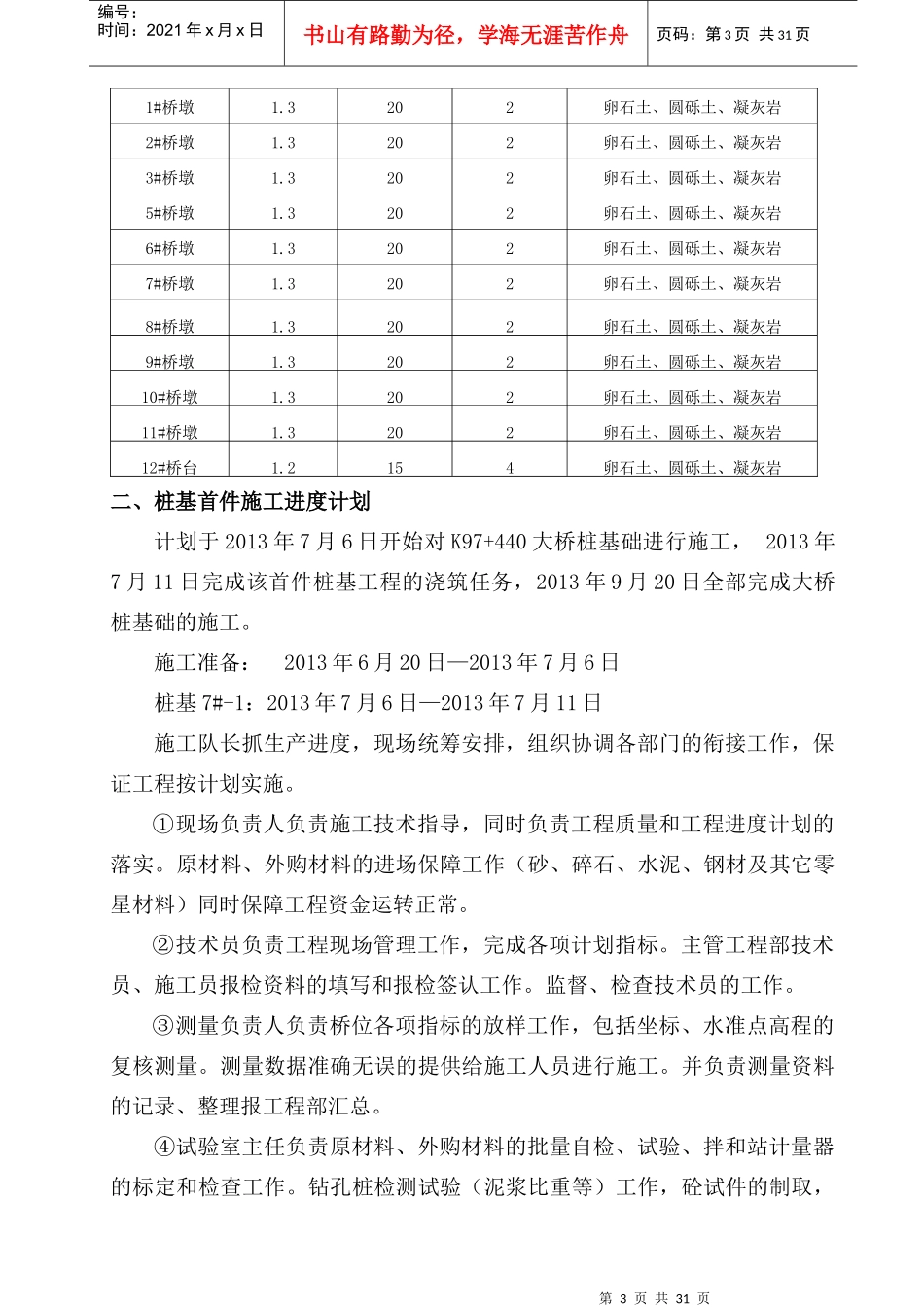 冲击钻桩基础施工组织技术方案(上护林大桥首件)_第3页
