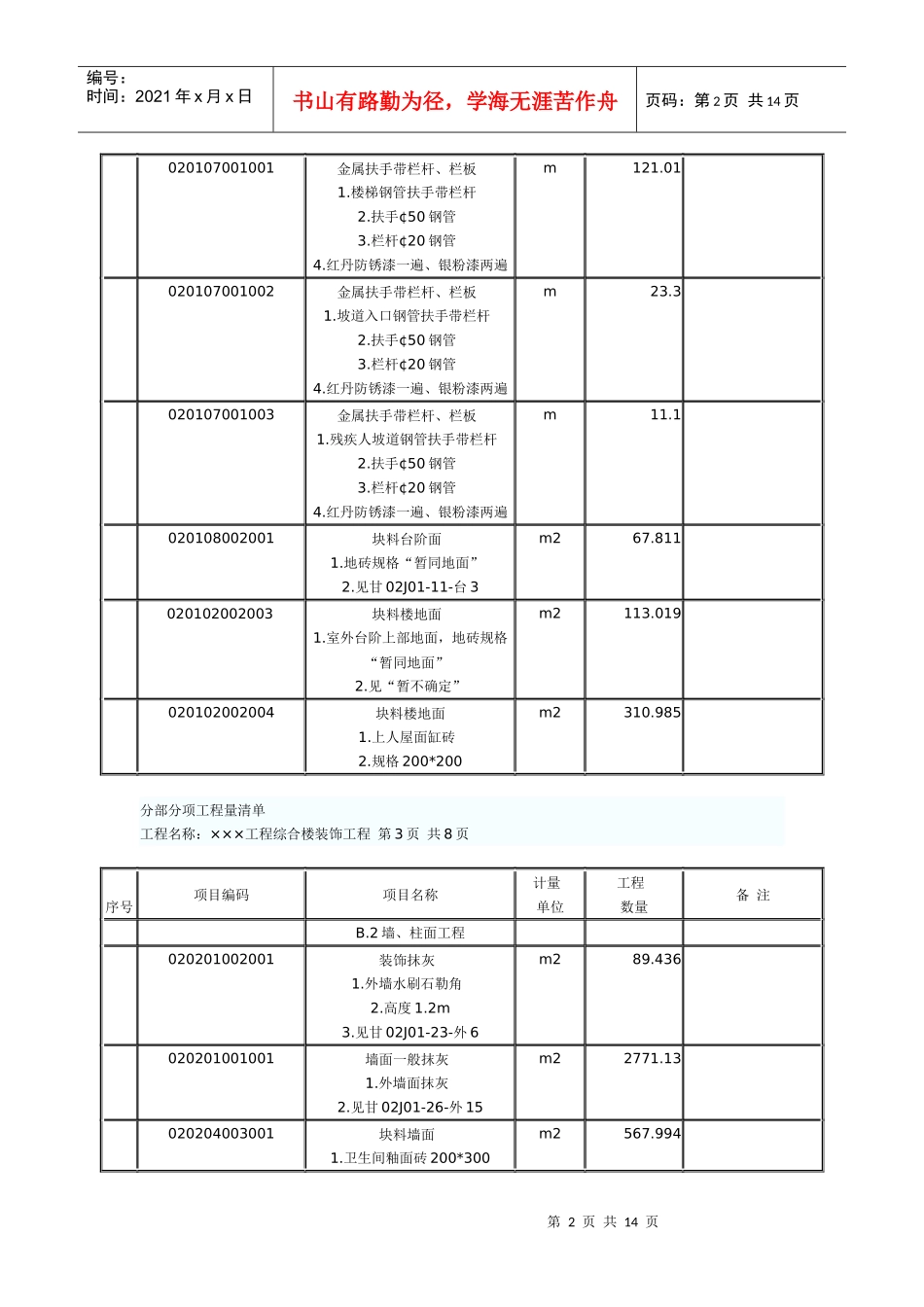 分部分项工程量清单_第2页
