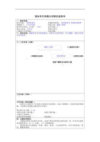 冠东车灯公司产品开发部资料管理员职位说明书