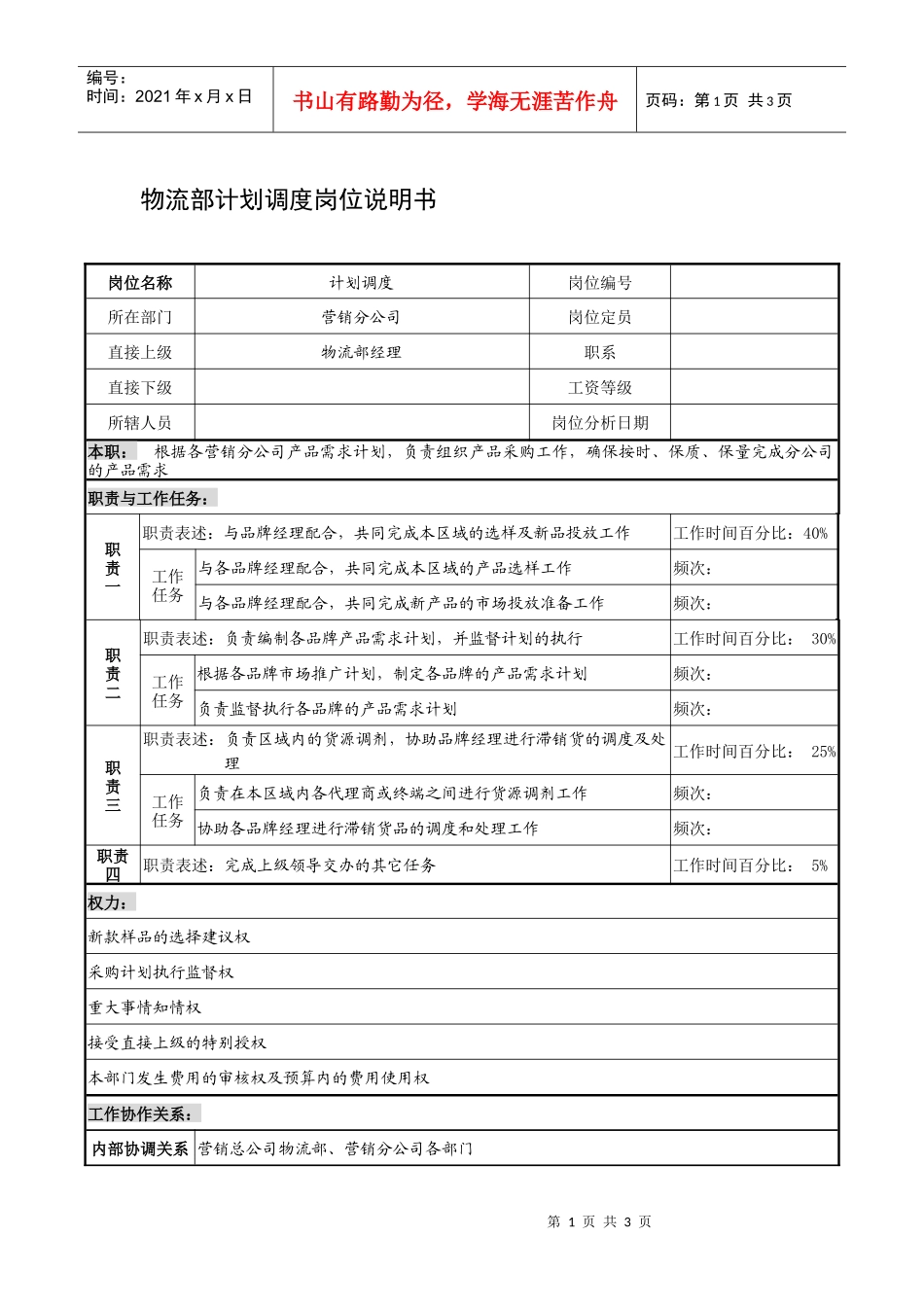 制鞋企业物流部计划调度岗位说明书_第1页
