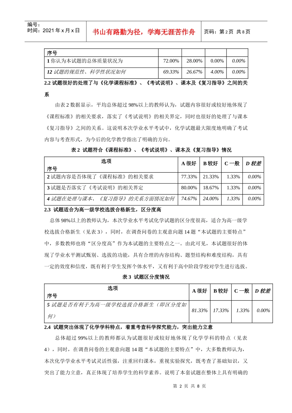 初中化学试题教师问卷调查分析报告_第2页