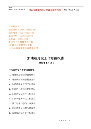 加油站月度工作总结报告