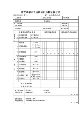填充墙砌体工程检验批质量验收记录