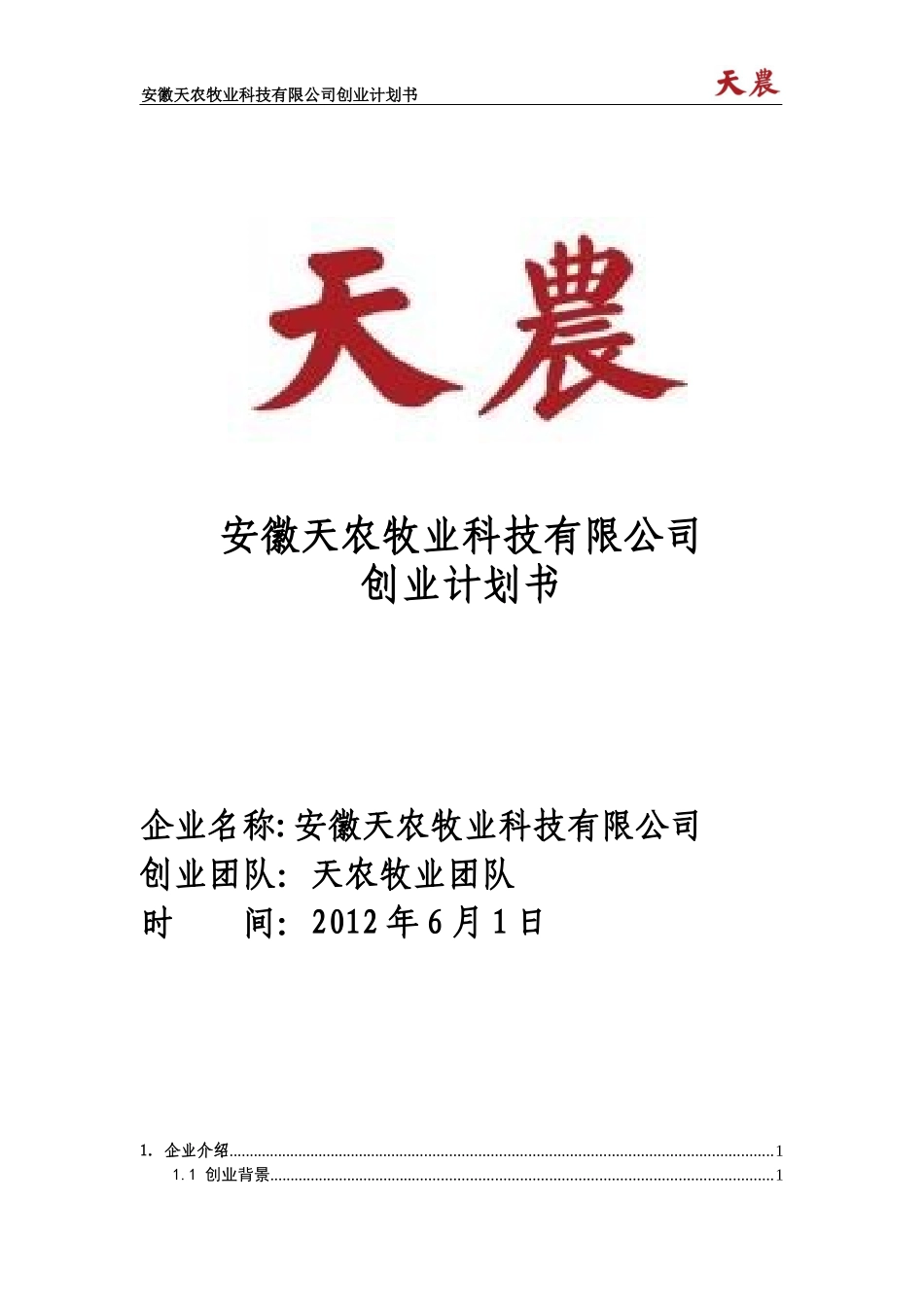 创业计划书优秀模版_第1页