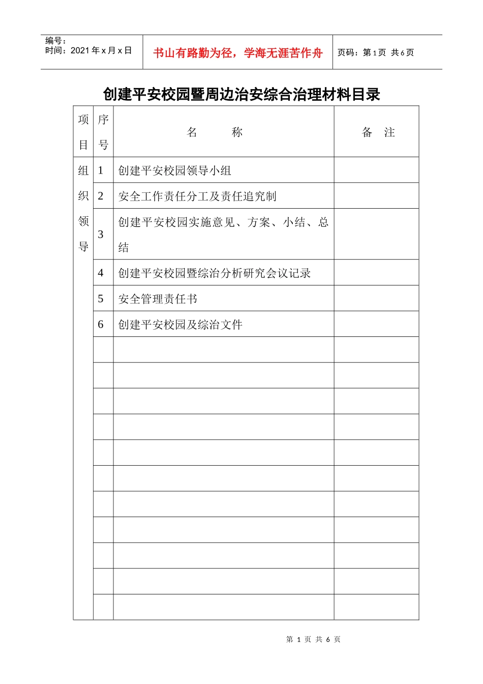 创建平安校园暨周边治安综合治理材料目录_第1页