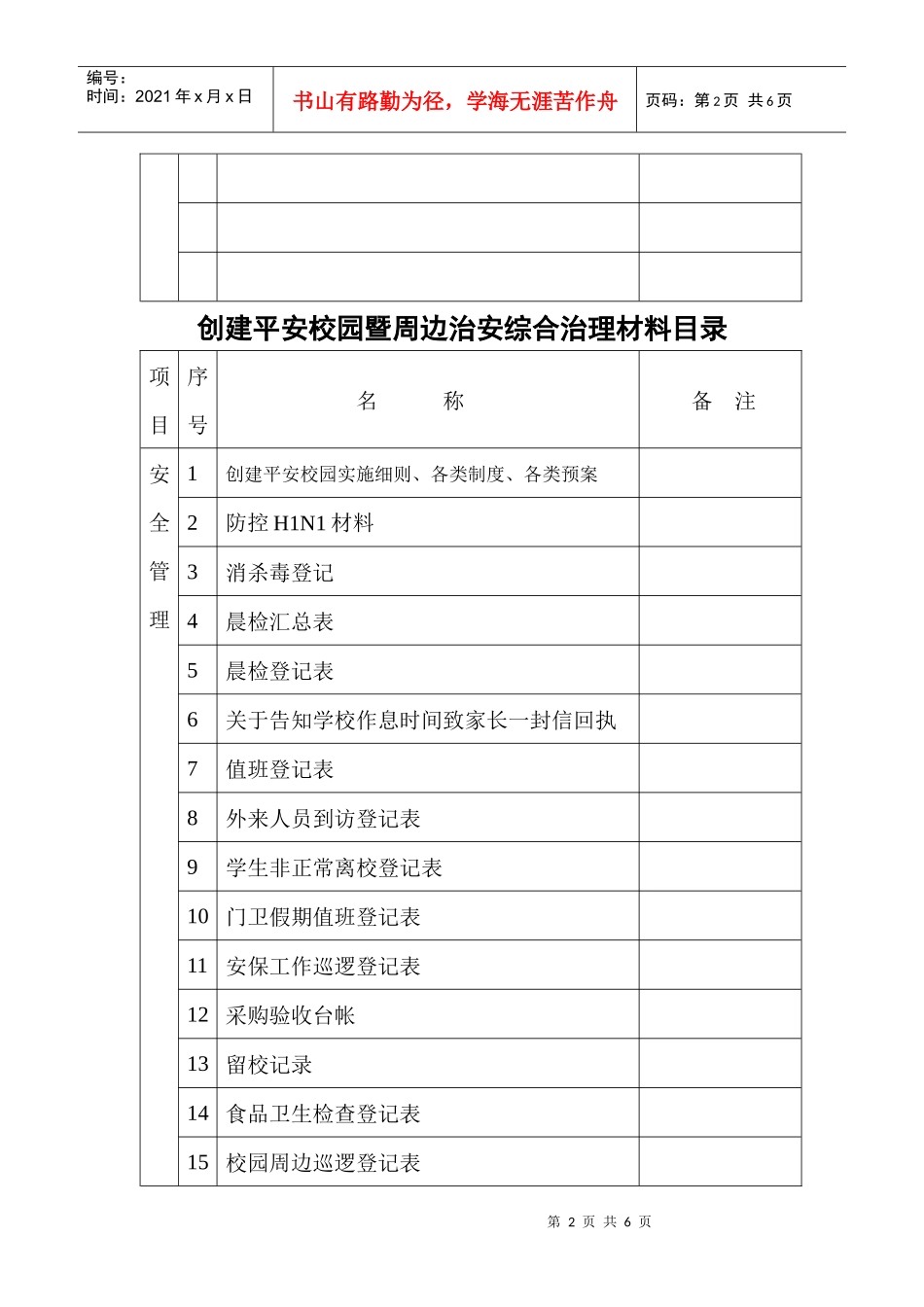 创建平安校园暨周边治安综合治理材料目录_第2页