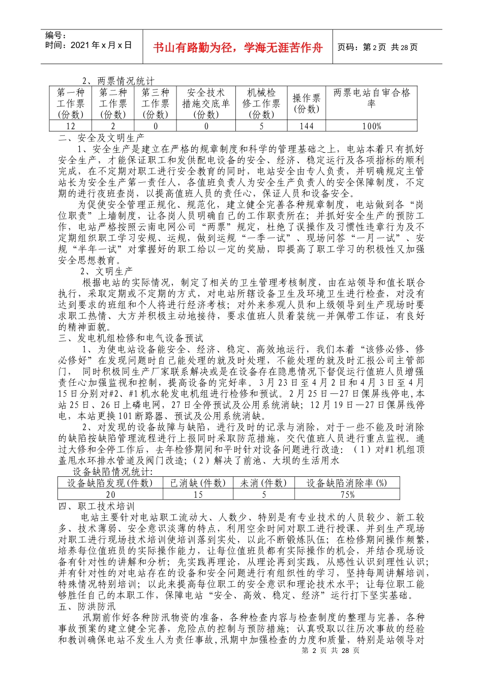 冲庄电站年度工作总结_第2页