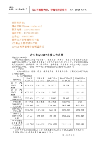 冲庄电站年度工作总结