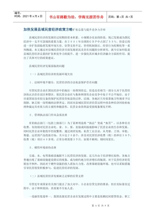 加快发展县域民营经济政策方略