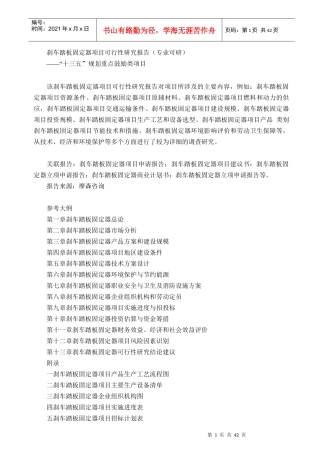刹车踏板固定器项目可行性研究报告(专业可研)