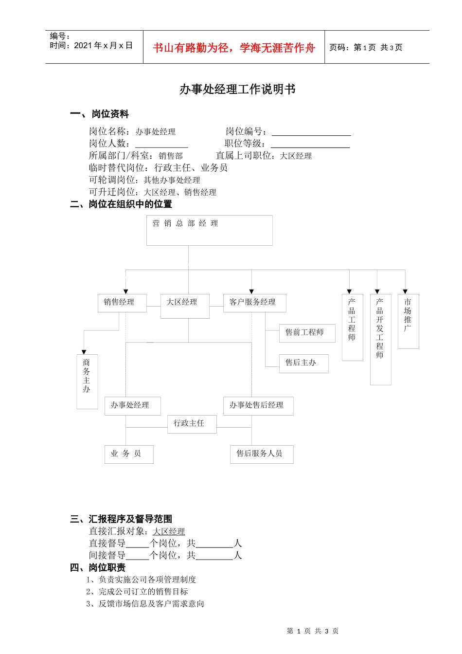 办事处经理工作说明书(doc)_第1页
