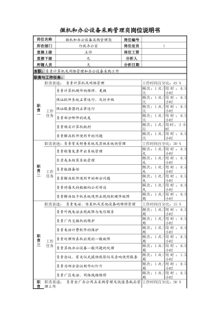啤酒企业微机和办公设备采购管理岗岗位说明