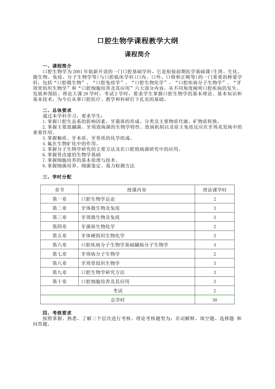 口腔生物学课程教学大纲_第1页