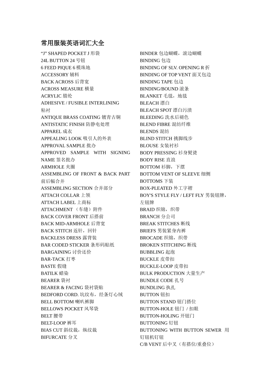 常用服装英语词汇大全_第1页