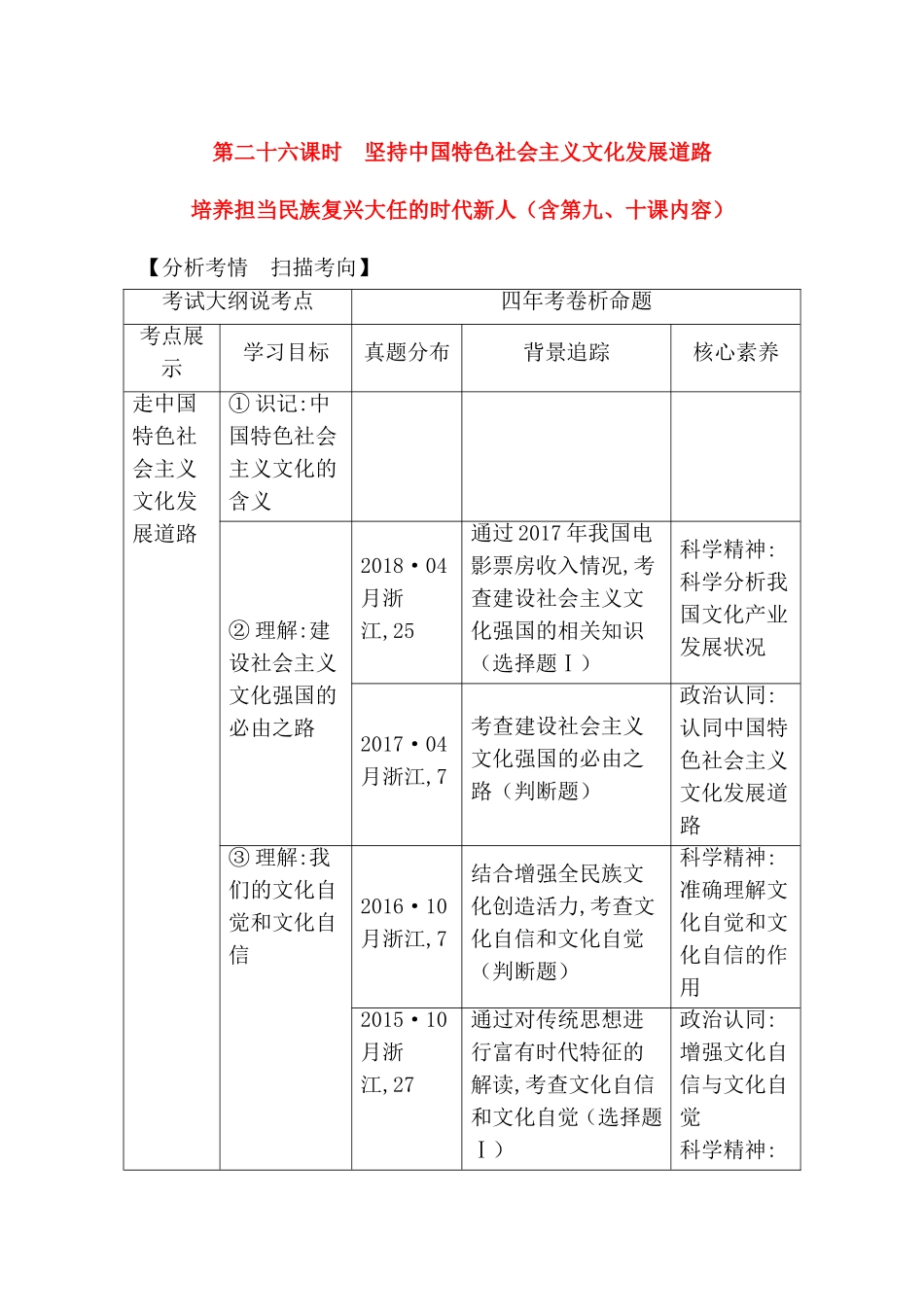 第二十六课时　坚持中国特色社会主义文化发展道路_第1页