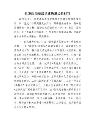 县发改局基层党建先进经验材料