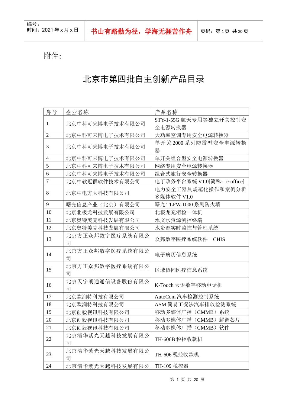 北京市第四批自主创新产品目录_第1页