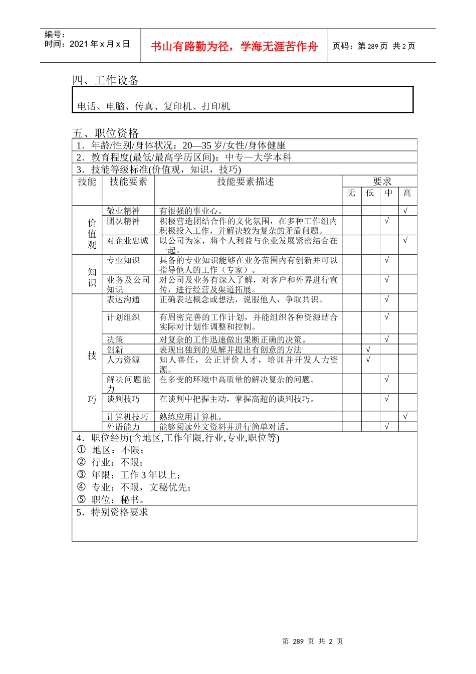 北京欣和投资管理有限责任公司管理咨询报告总经办秘书_第2页