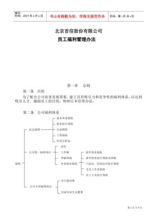 北京某某股份有限公司员工福利管理办法