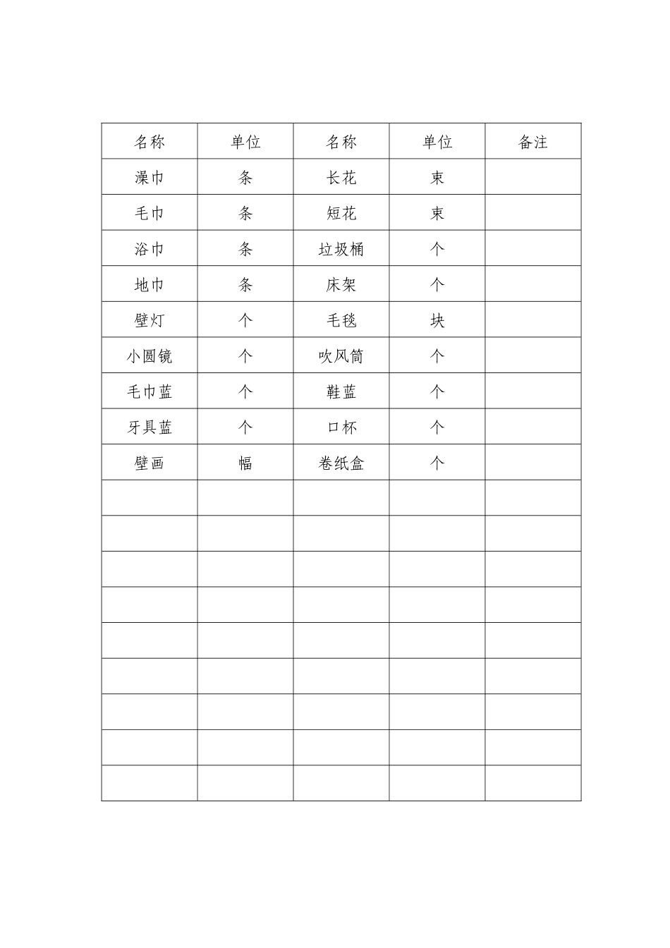 宾馆客房标准间配备物品表_第2页