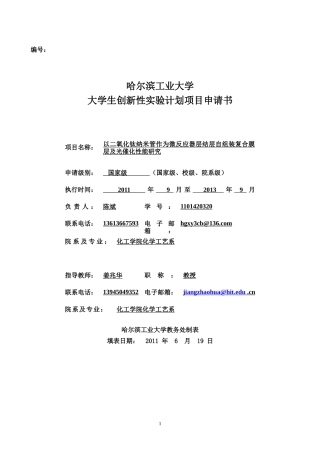 化学大创新性实验计划项目申请书