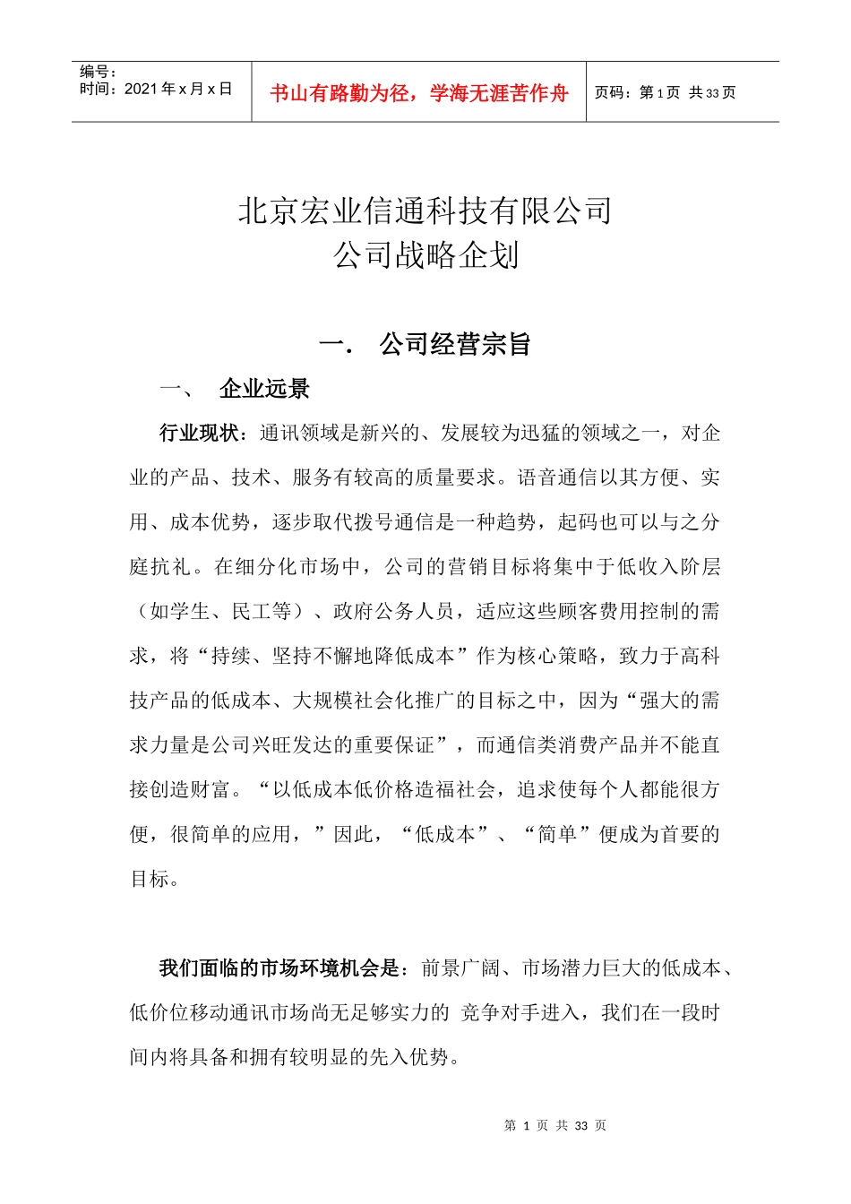 北京某信通科技有限公司战略企划_第1页