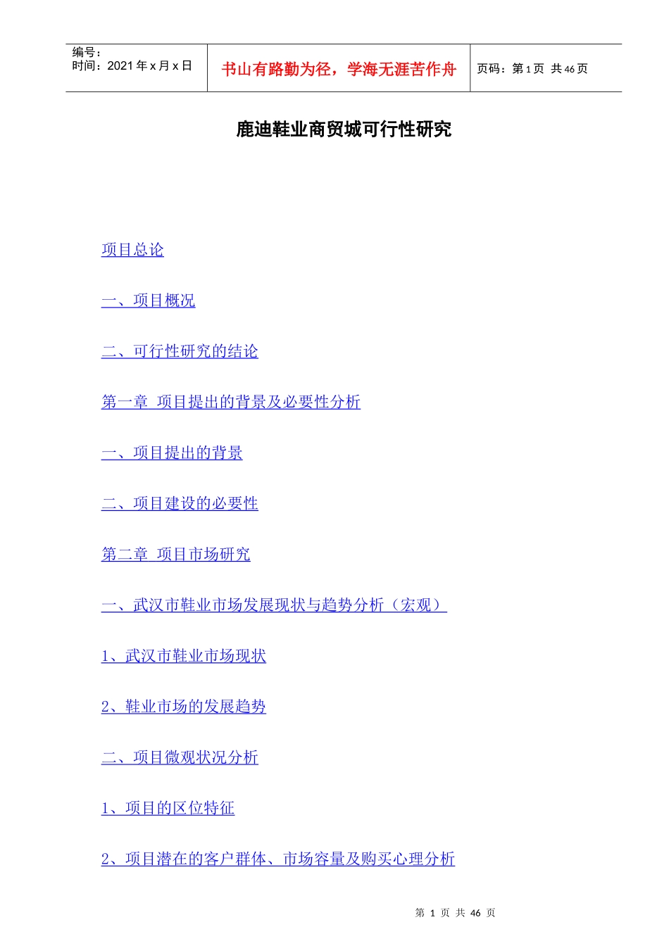 华中鞋业商贸城建设项目可行性研究_第1页