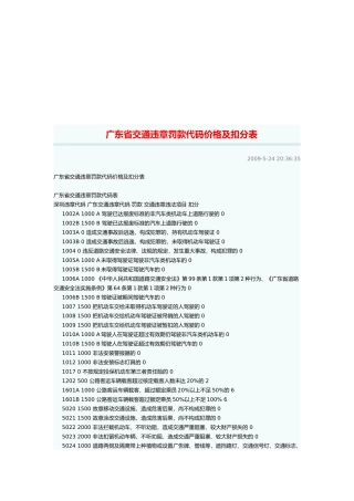 广东省交通违章罚款代码价格与扣分