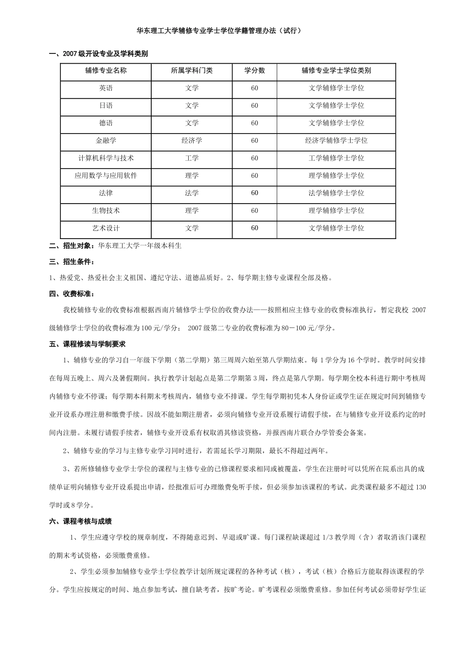 华东理工大学辅修专业教学管理手册_第1页