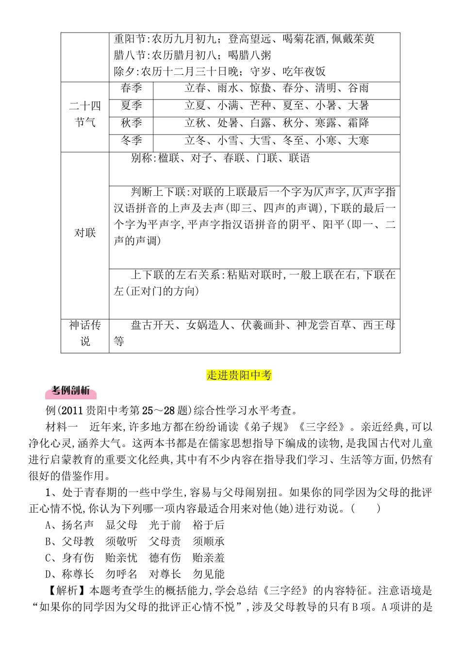 第四课时本土生活与传统文化贵阳中考备考攻略_第2页