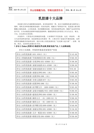 十大品牌乳胶漆种类及价格