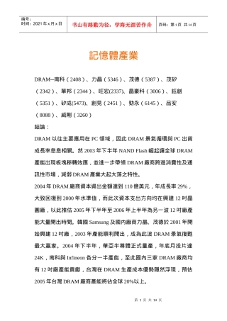 半导体研究之内存产业