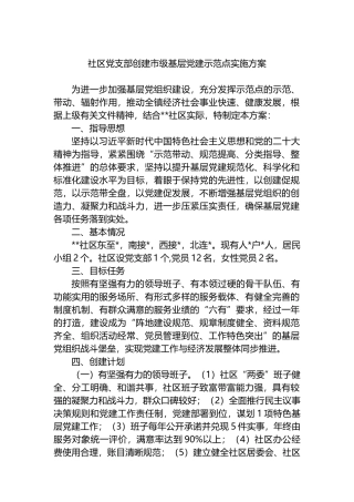 社区党支部创建市级基层党建示范点实施方案