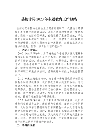 县统计局2023年主题教育工作总结