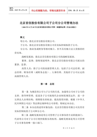北京某股份有限公司子公司管理制度