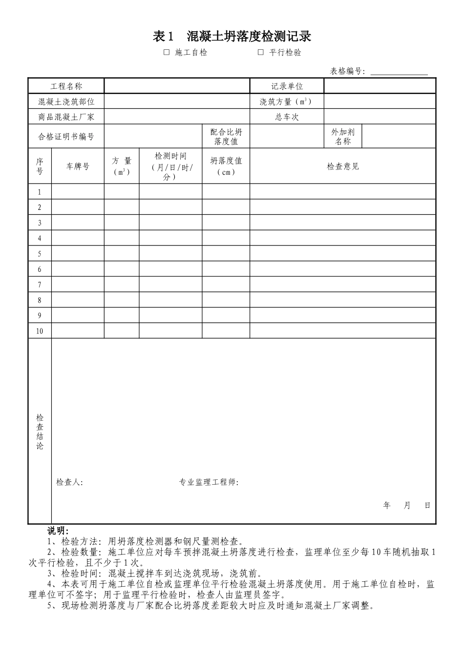 市政工程监理平行检验表格_第1页