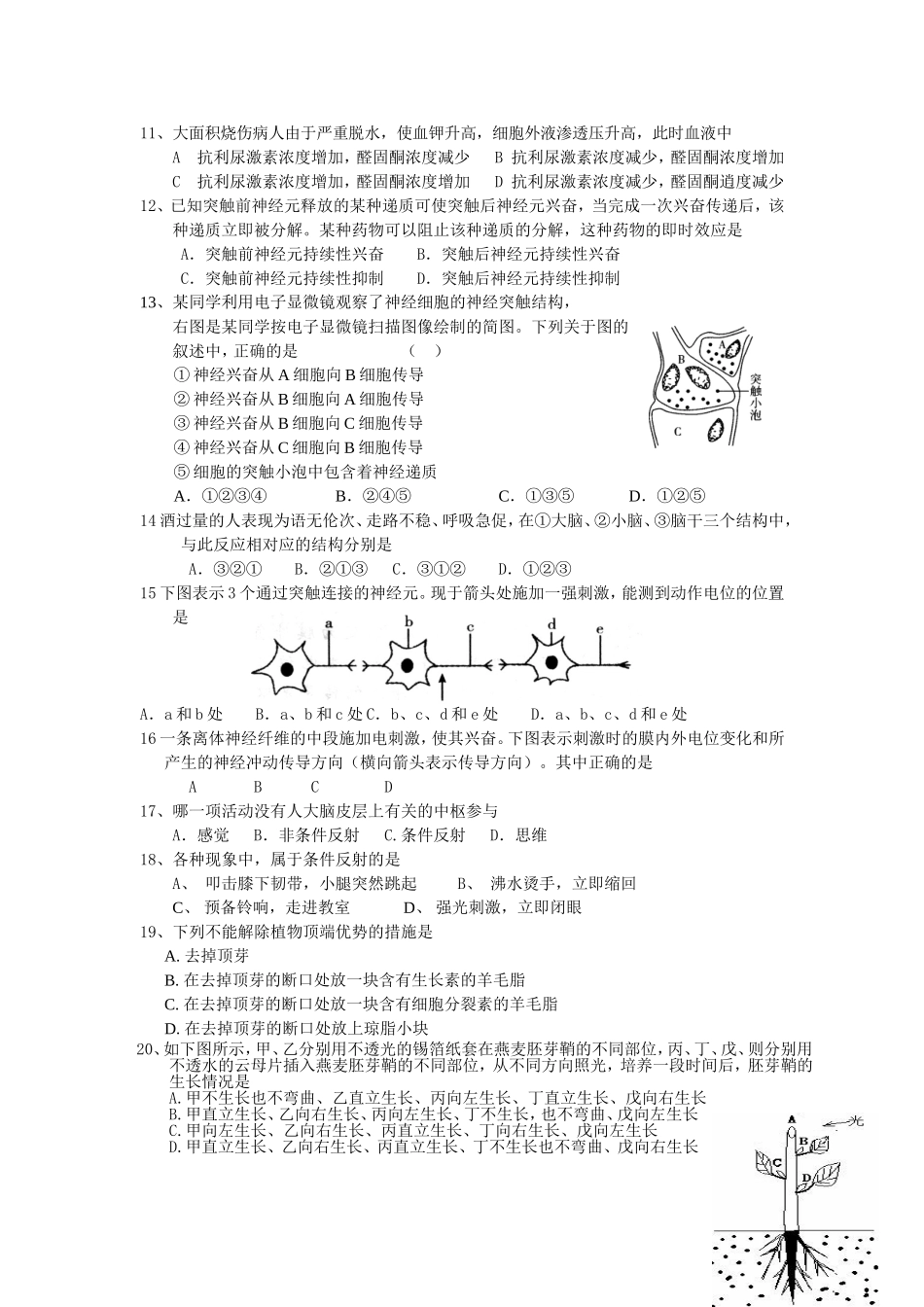 第一学期高二年级期中考试生物试题_第2页