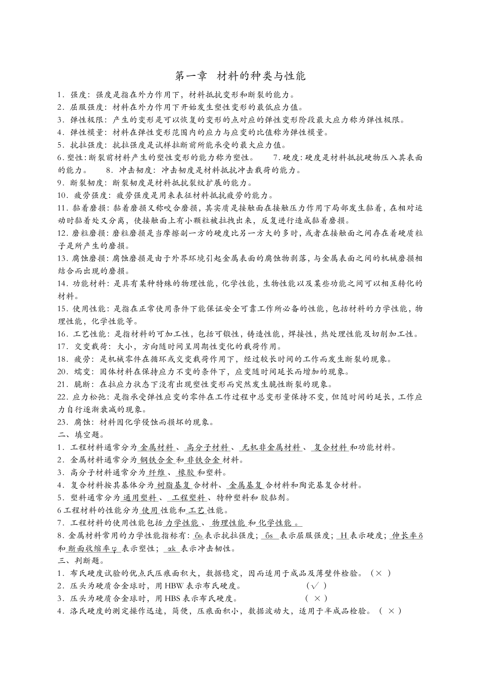 第一章材料的种类与性能知识点梳理汇总_第1页