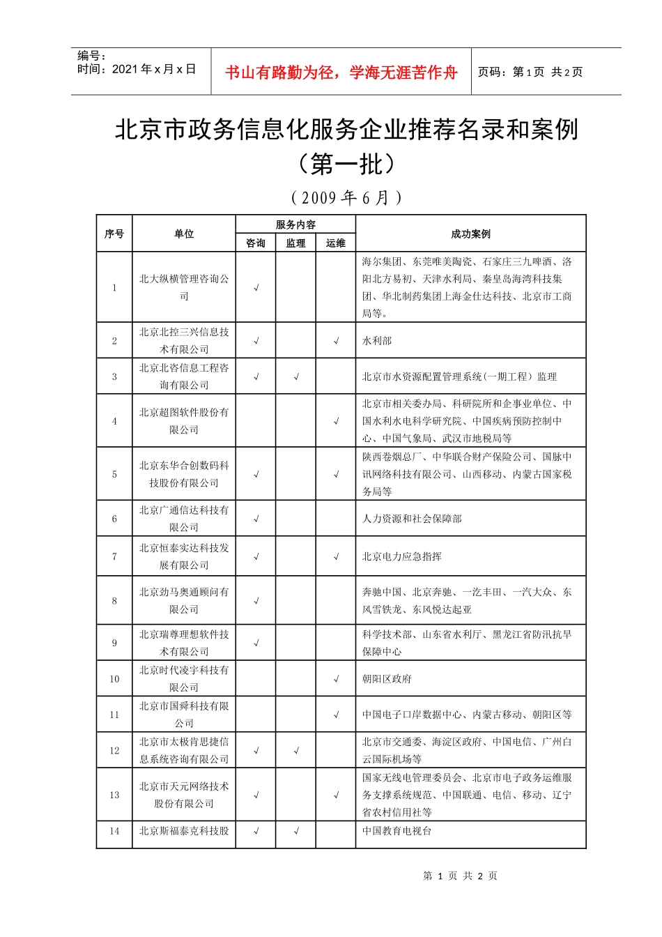 北京市政务信息化服务企业推荐名录和案例(第一批)_第1页