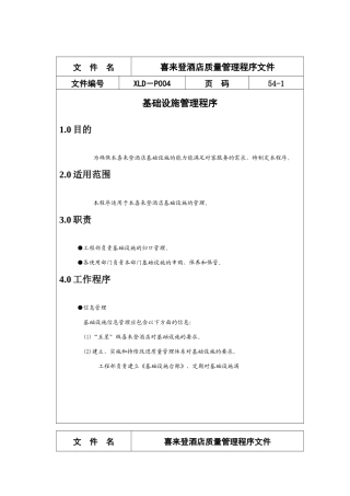 喜来登酒店质量管理规划程序