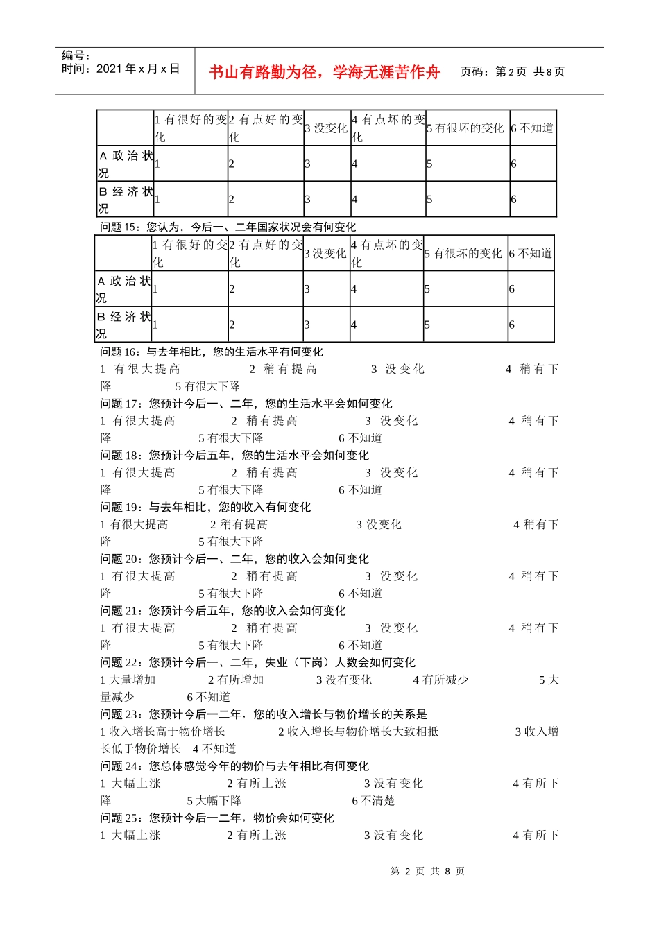 北京市城区社情民意的调查问卷_第2页