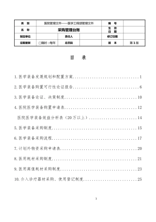 医院采购管理台账