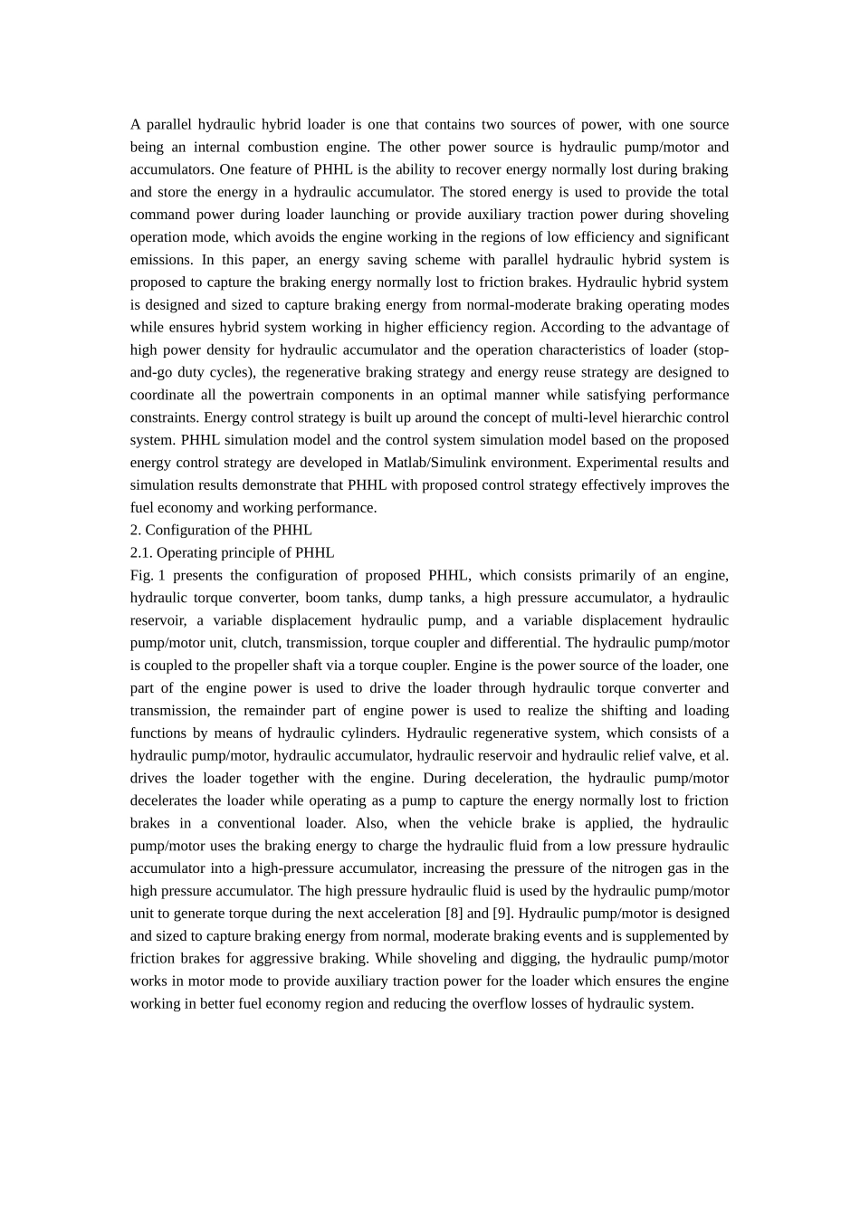 并联液压混合动力装载机的系统配置和能源控制策略的研究_第2页